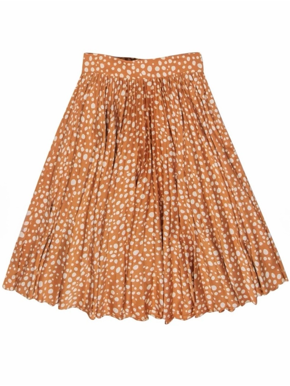 Tucker Light Orange & Cream/White Speckled Polka Dot Pleated Silk Midi Skirt